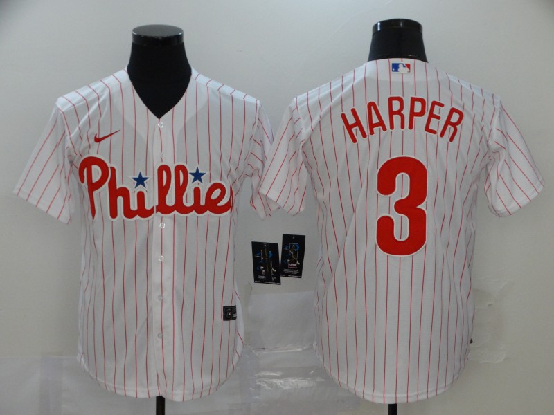 Men Philadelphia Phillies #3 Harper White stripes Nike Game MLB Jerseys